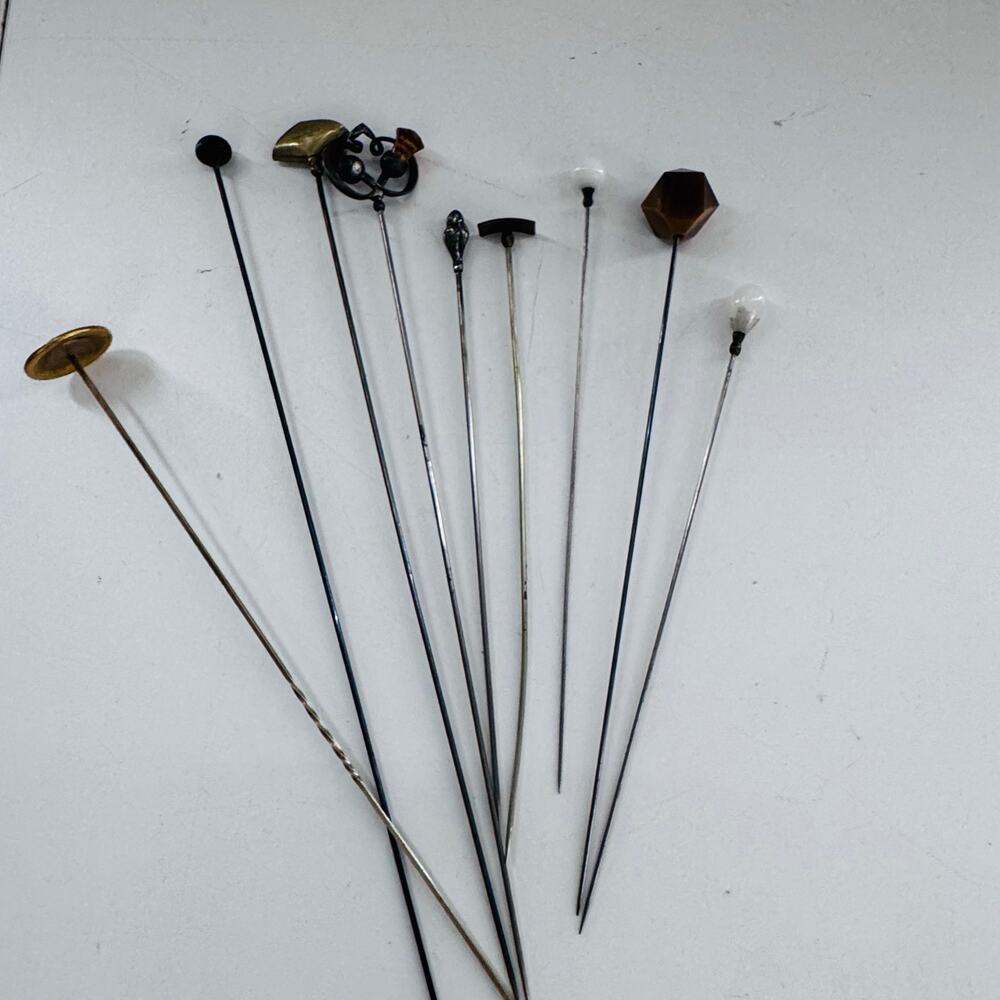 Lot of 9 Vintage - Antique Long Decorarive Hat Pins